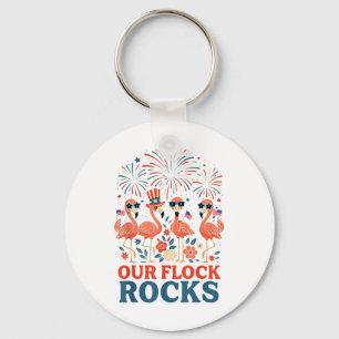 Our Flock Rocks Patriotic Flamingo For Men, Women Key Ring