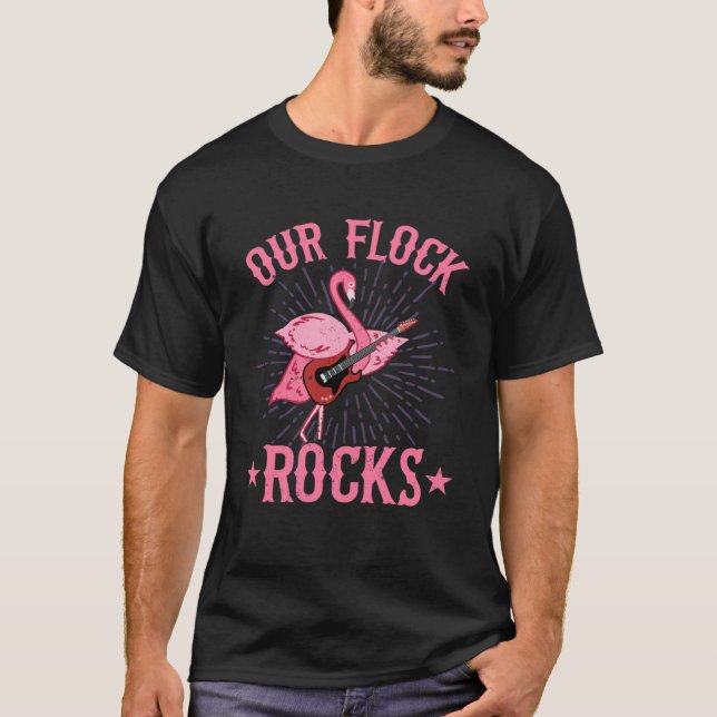 Our Flock Rocks Rocker Flamingo Music Pink Mum Pla T-Shirt (Front)
