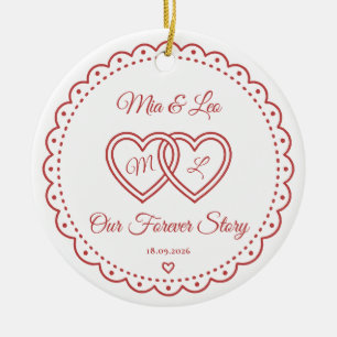 Our Forever Story Couple Monogram Name Date Drawn Ceramic Ornament