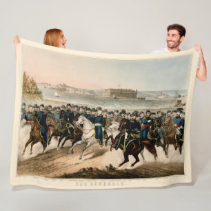 Our Generals, Restored Vintage 1864 Civil War Fleece Blanket