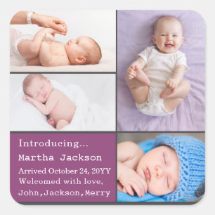 Our Girl Baby Photo Collage Birth Announcement Square Sticker