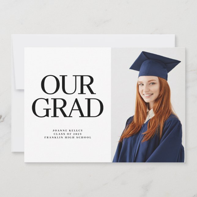 OUR GRAD Typography 2 photo Graduate  Invitation (Front)