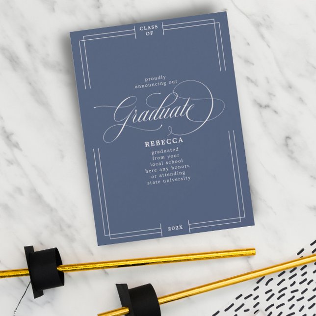 Our Graduate Classic Script Blue No Pic Graduation Announcement (Creator Uploaded)