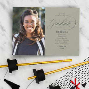 Our Graduate Classic Script Green Photo Graduation Announcement