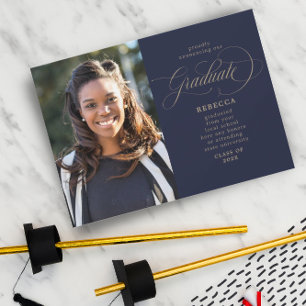 Our Graduate Classic Script Navy Photo Graduation Announcement