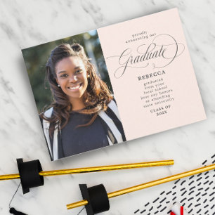 Our Graduate Classic Script Pink Photo Graduation Announcement