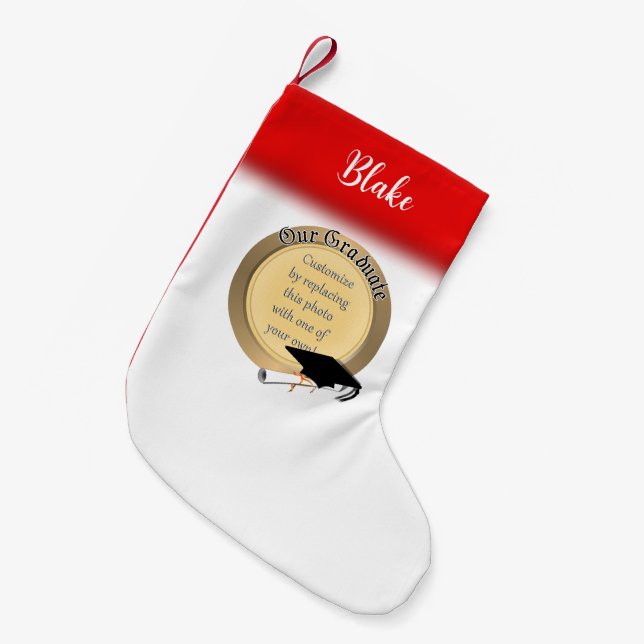 Our Graduate Photo Graduation Small Christmas Stocking (Front (Hanging))