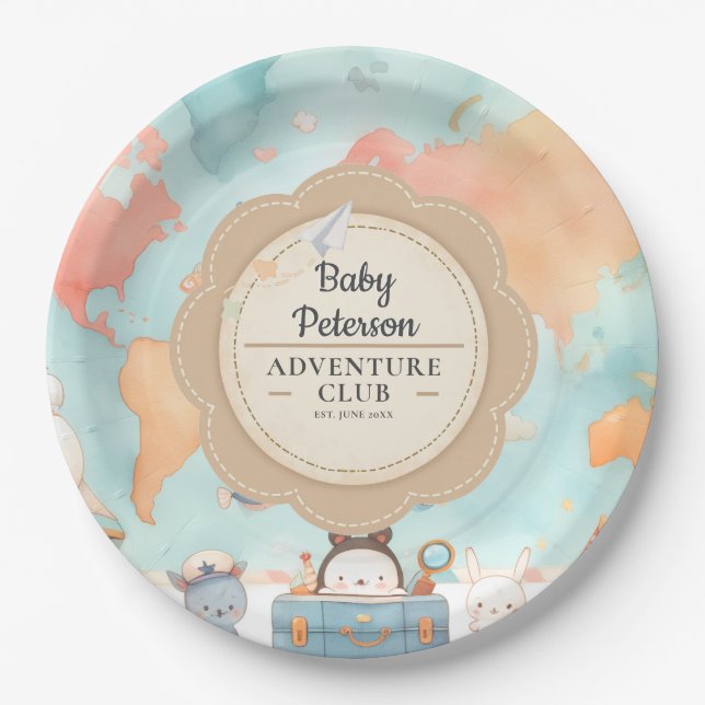 Our Greatest Adventure Neutral Cute Baby Shower Paper Plate (Front)
