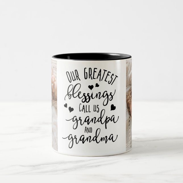Our Greatest Blessings Call us Grandpa & Grandma Two-Tone Coffee Mug (Center)