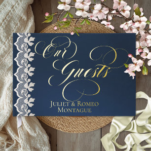 Our Guests Lace - Dark Blue Foil Guestbook
