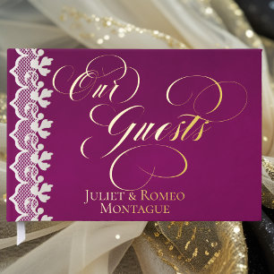 Our Guests Lace - Plum Foil Guestbook