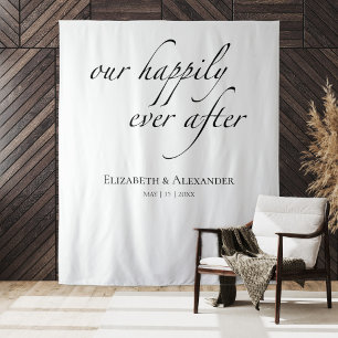our happily ever after   Wedding Backdrop Tapestry