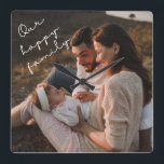 Our Happy Family Photo Wall Clock<br><div class="desc">This modern clock features your best family photo,  with elegant handwritten script typography 'Our happy family'.</div>