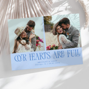 Our Hearts Are Full Icy Blue Wedding Photo Thank You Card