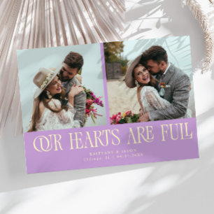 Our Hearts Are Full Lemon Wisteria Wedding Photo  Thank You Card