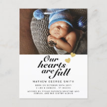 Our Hearts are Full Modern 1 Photo Baby Birth