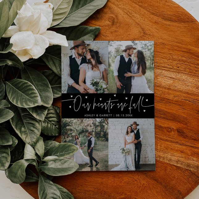 Our Hearts Are Full Wedding Photo Black Thank You Card (Creator Uploaded)