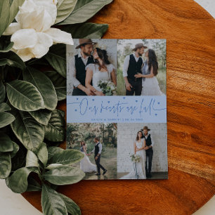 Our Hearts Are Full Wedding Photo Icy Blue Thank You Card