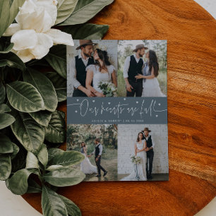 Our Hearts Are Full Wedding Photo Slate Blue Thank You Card