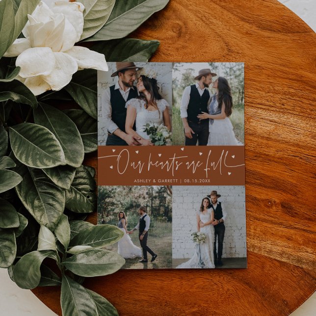 Our Hearts Are Full Wedding Photo Terracotta Thank You Card (Creator Uploaded)