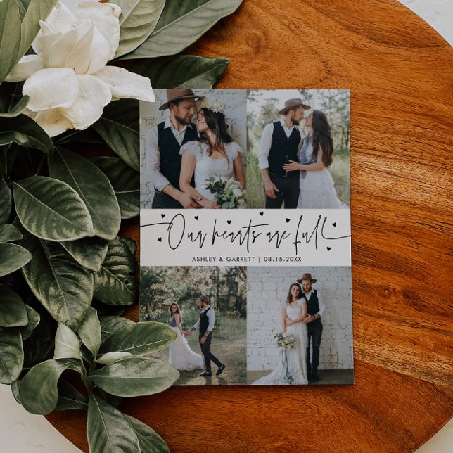 Our Hearts Are Full Wedding Photo White Thank You Card (Creator Uploaded)