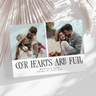 Our Hearts Are Full White Wedding Photo Thank You Card