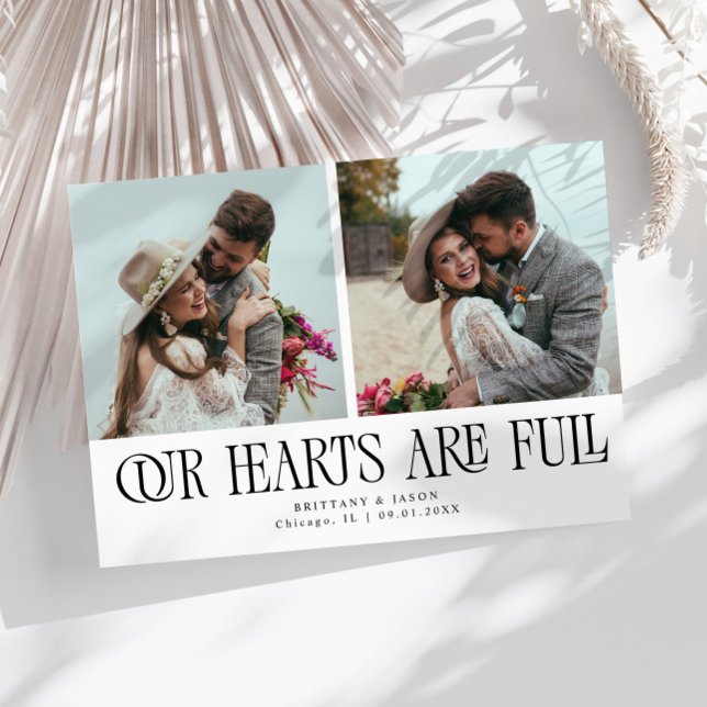 Our Hearts Are Full White Wedding Photo  Thank You Card (Creator Uploaded)
