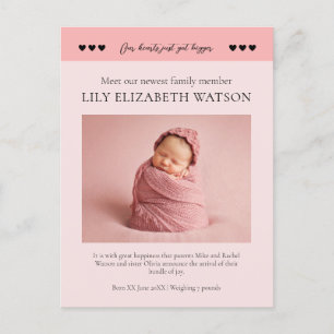 Our hearts got bigger, Baby Birth Announcement Postcard