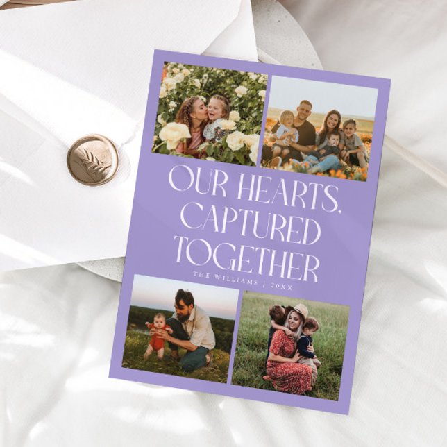 Our Hearts Lilac Multi Photo Valentines Day  Holiday Card (Creator Uploaded)