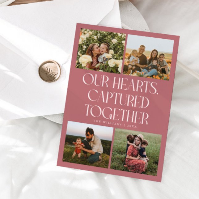 Our Hearts Pink Multi Photo Valentines Day  Holiday Card (Creator Uploaded)