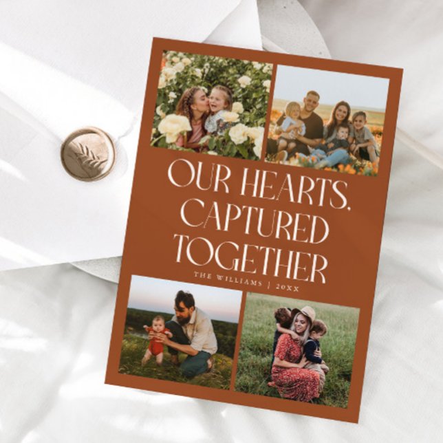 Our Hearts Terracotta Multi Photo Valentines Day  Holiday Card (Creator Uploaded)