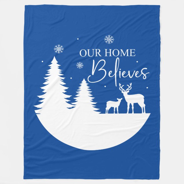 Our Home Believes Winter Scene Fleece Blanket (Front)