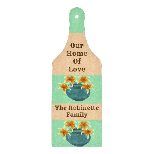 "Our Home Of Love",  Glass Paddle Cutting Board (Front)
