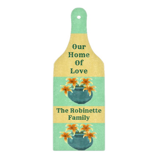 "Our Home Of Love",  Glass Paddle Cutting Board (Front)