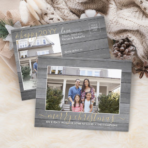 Our Home to Yours Christmas & New Years Photo Wood Holiday Postcard