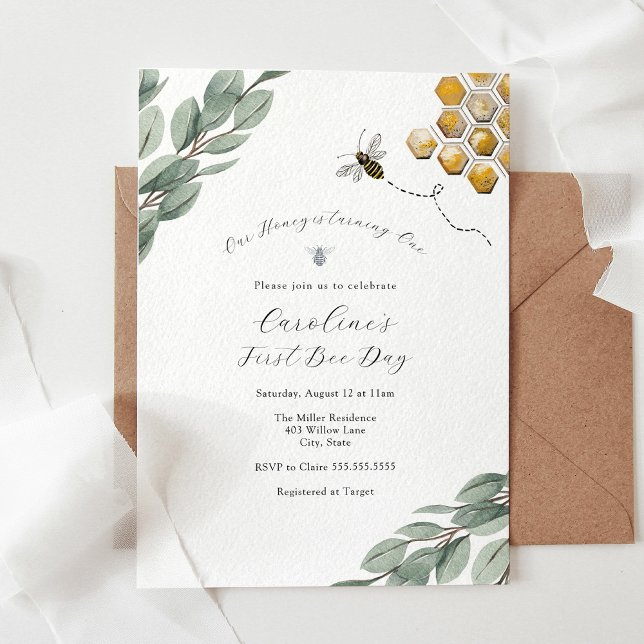 Our Honey Bee Eucalyptus Birthday Invitation (Creator Uploaded)