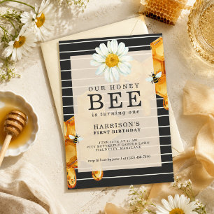 Our Honey Bee Is Turning One First Birthday Invitation