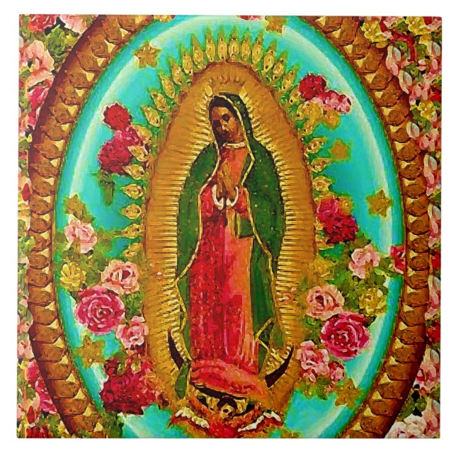 Our Lady Guadalupe Mexican Saint Virgin Mary Ceramic Tile (Front)