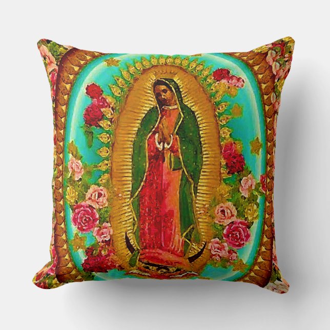 Our Lady Guadalupe Mexican Saint Virgin Mary Cushion (Front)