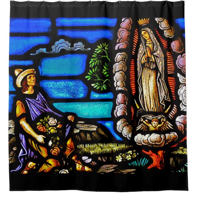 Our Lady Guadalupe Nuestra Senora Stained Glass Shower Curtain (Front)