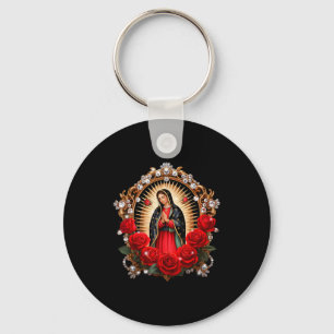 Our Lady Guadalupe Saint Virgin Mary In Roses Flow Key Ring