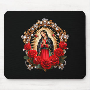 Our Lady Guadalupe Saint Virgin Mary In Roses Flow Mouse Pad