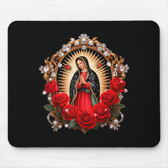 Our Lady Guadalupe Saint Virgin Mary In Roses Flow Mouse Pad (Front)