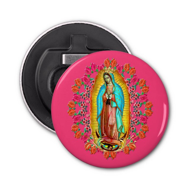 Our Lady Guadalupe Virgin Mary Catholic Saint Pink Bottle Opener (Front)