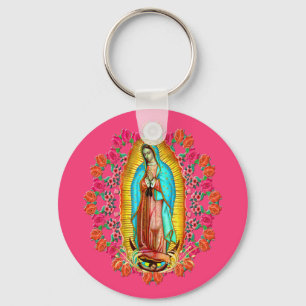 Our Lady Guadalupe Virgin Mary Catholic Saint Pink Key Ring