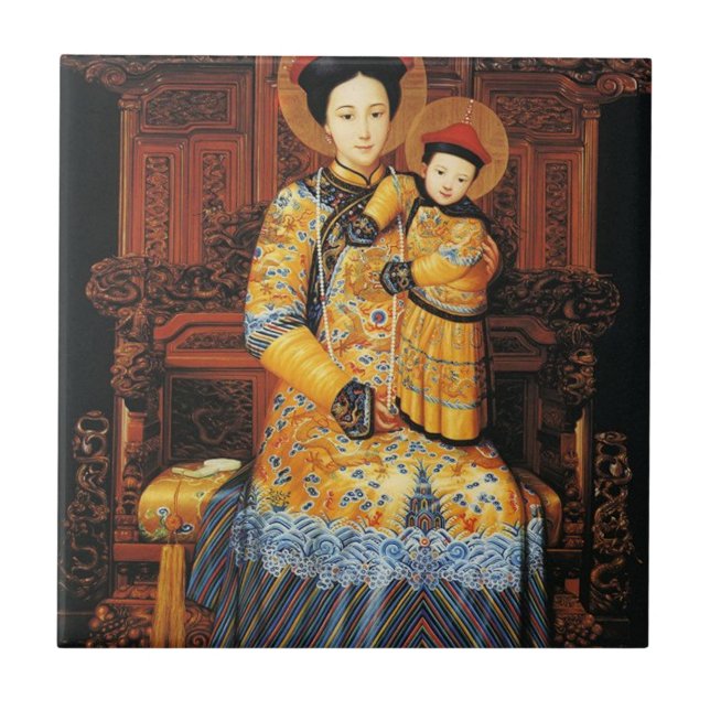 Our Lady of China (中华圣母, 中華聖母) Chinese Virgin Mary Ceramic Tile (Front)