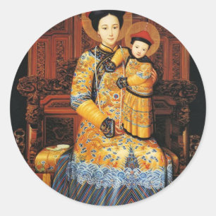 Our Lady of China (中华圣母, 中華聖母) Chinese Virgin Mary Classic Round Sticker