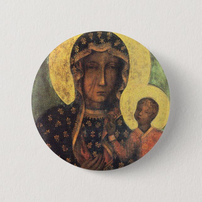 Our Lady of Czestochowa 6 Cm Round Badge (Front)