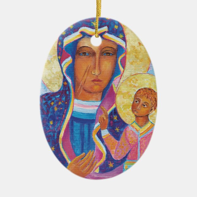 Our Lady of Czestochowa Black Madonna Poland Ceramic Ornament (Front)