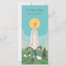 Our Lady of Fatima and the shepherds prayer card